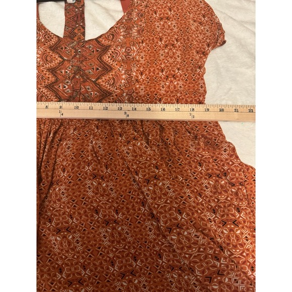 Free People Women's Sundown Babydoll Dress T Back Scoop Neck Lined Boho Orange L - Picture 13 of 15